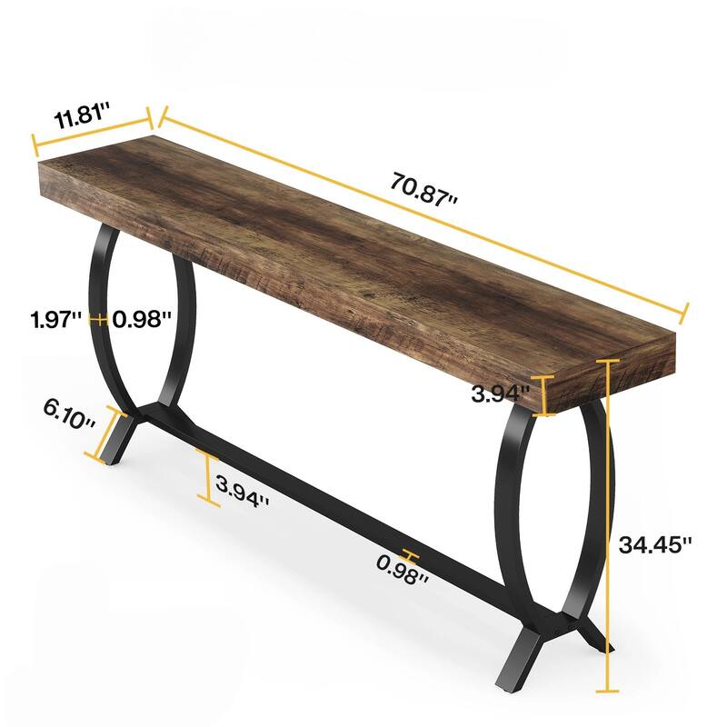 70.87" Console Table with Fish Tail Legs - Extra Long Sofa Table Behind Couch, Narrow Vintage Entryway Table