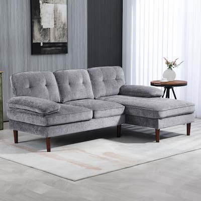 L-Shape Sofa with Right Chaise Lounge Rubber Wooden Legs