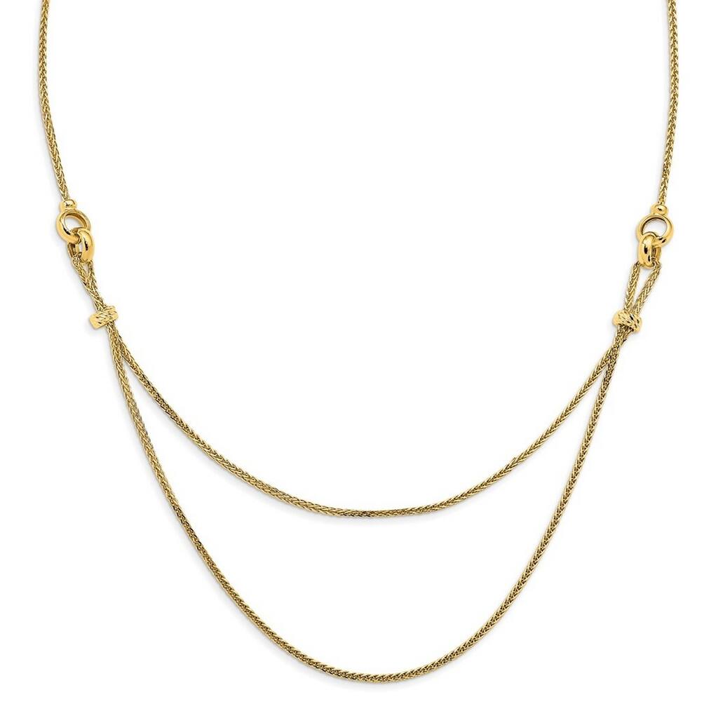 Curata 14k Yellow Gold Diamond-cut Bead Double Strand Necklace, 17"