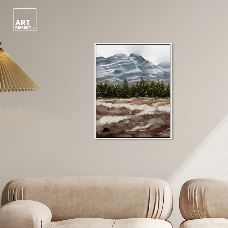 Art Remedy February Rocks Landscape Framed Landscape 1 Piece Canvas Wall Art Watercolor Style