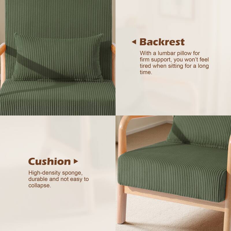 25" W Mid Century Upholstered Wood Accent Chair with Pillow set of 2