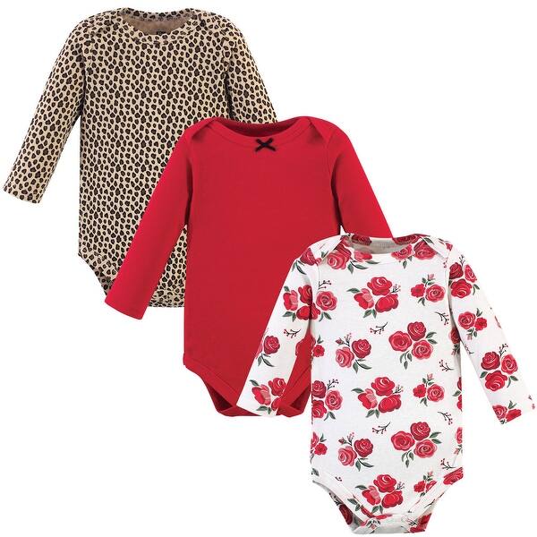 slide 1 of 1, Hudson Baby Infant Girl Cotton Long-Sleeve Bodysuits 3pk, Basic Rose Leopard 0-3 Months - Basic Rose Leopard 3-Pack