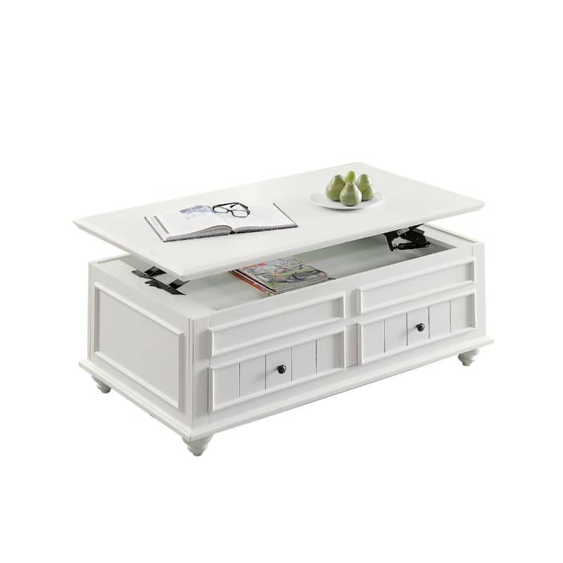 HomeRoots 48" White Solid And Manufactured Wood Lift Top Coffee Table With Two Drawers - 48