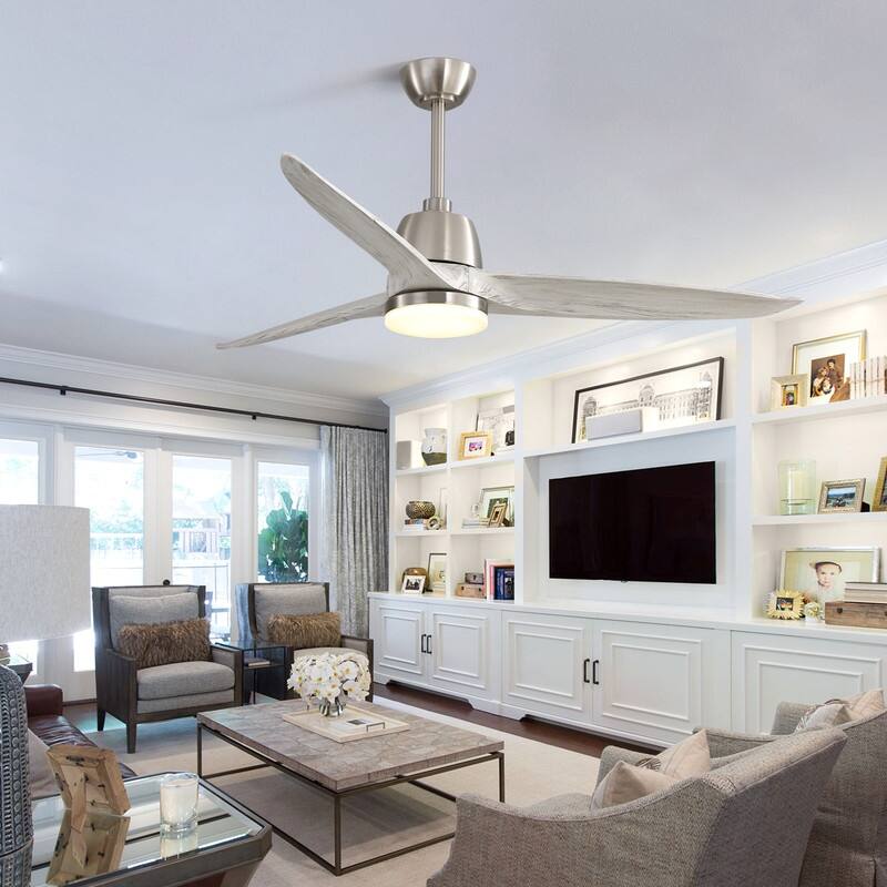 56 inch Wood Ceiling Fan Indoor w/Light and Remote Control 3 Wood Blades Bedroom - Blades Span 56 Inches