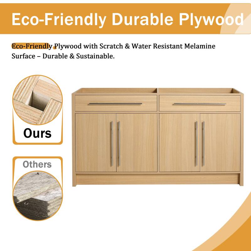 Malwee 48"/60" Bathroom Vanity Without Sink, FreeStanding Vanity Cabinet with 4 Soft Close Doors and 2 Adjustable Shelves