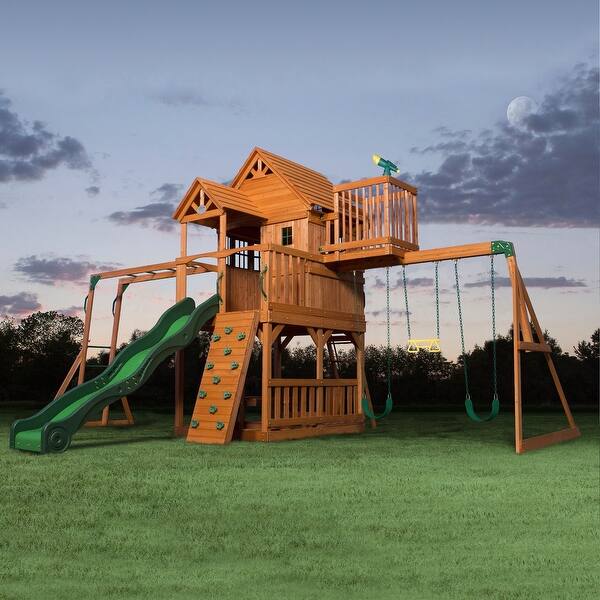 slide 2 of 17, Backyard Discovery Skyfort II All Cedar Swingset