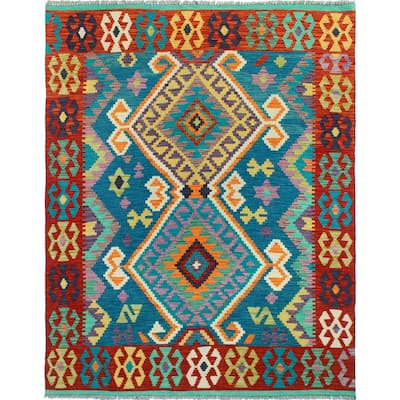 Flatweave Tansholp Blue/Red Rug - 5'0" x 6'6"