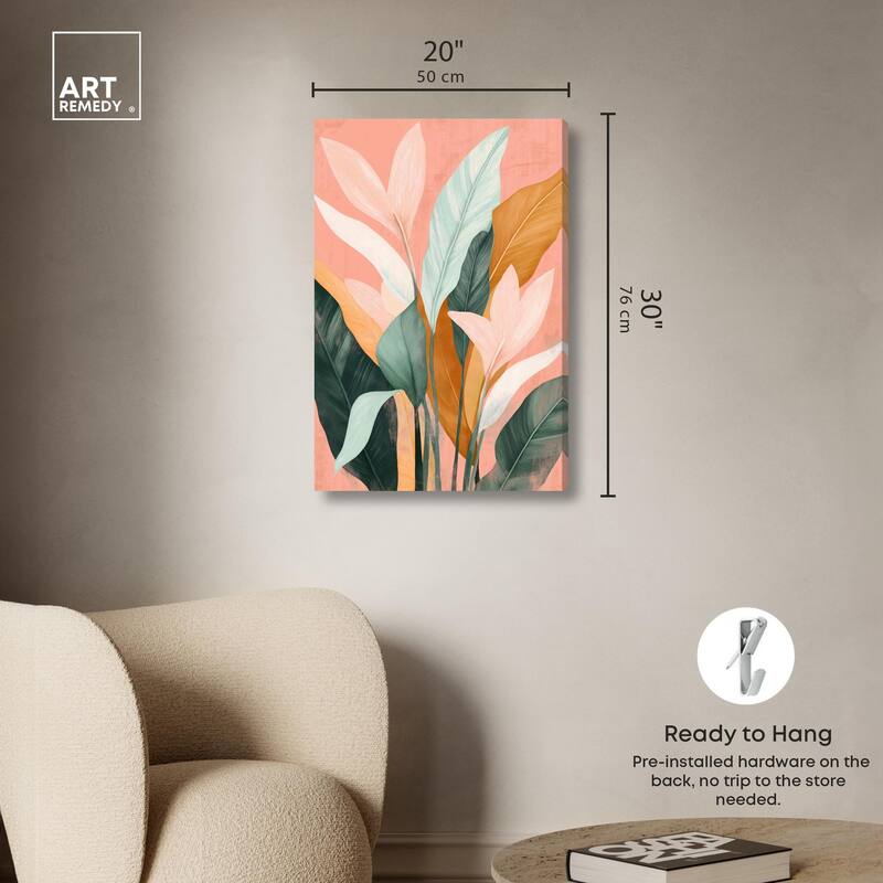 Peach and Palm Canvas by Art Remedy, Gallery Wrapped