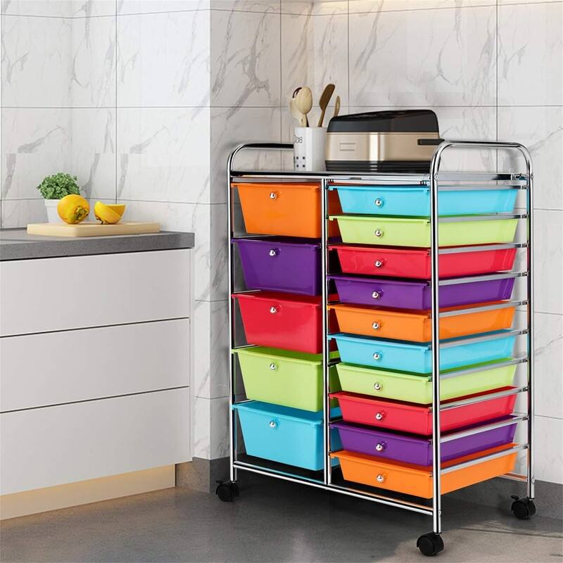 15 Drawer Storage Drawer Cart - 14.5"D x 25"W x 34.5"H