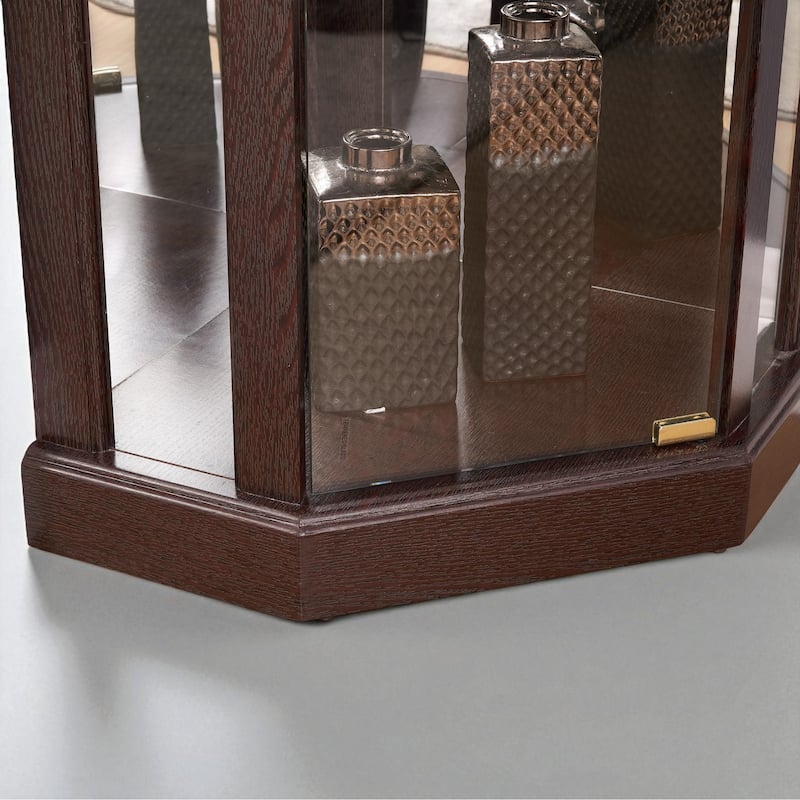 Lighted Corner Curio Cabinet with Glass Doors, Adjustable Shelves & Mirrored Back, Elegant Display Case for Wine