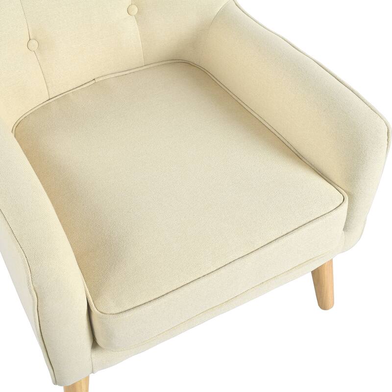 Mid-Century Modern Armchair - Tufted Fabric Accent Chair with Solid Wood Legs- Classic Button-Tufted Back & Tapered Design