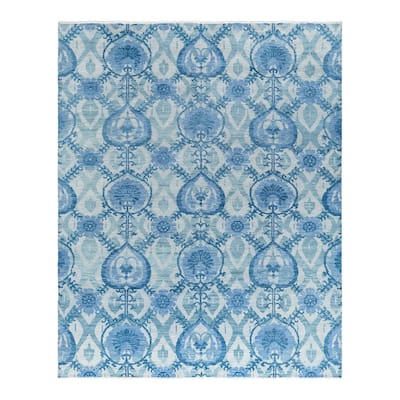Modern One-of-a-Kind Hand-Knotted Area Rug - Ivory, 9' 1" x 12' 3" - 9' 1" x 12' 3"