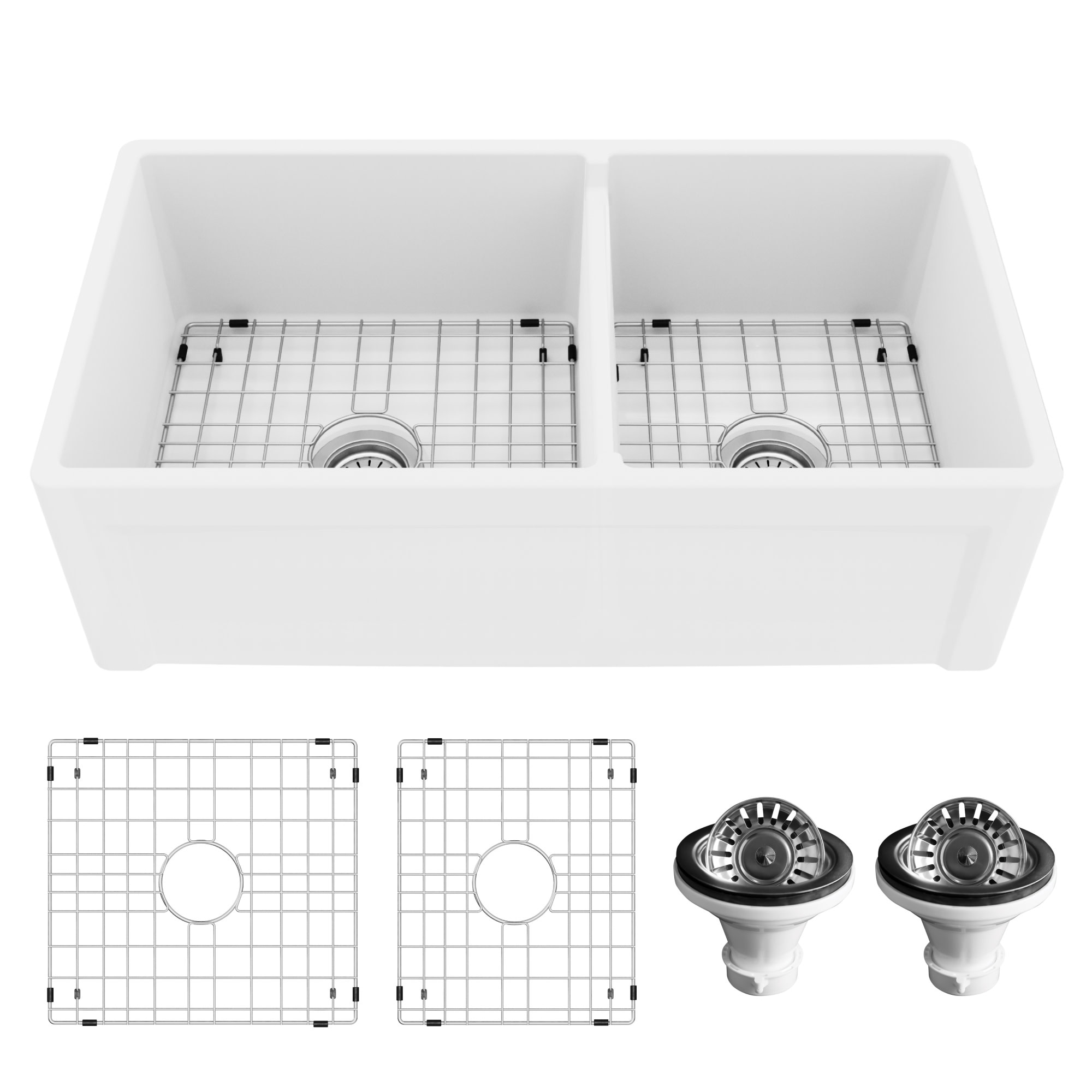 Karran USA FCP33DB Karran FCP33DBWH 33" Double Bowl Panel Front