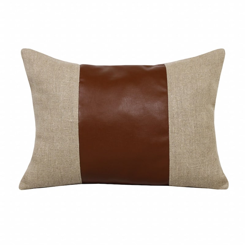 HomeRoots 14" X 20" Tan And Brown Linen Striped Zippered Pillow