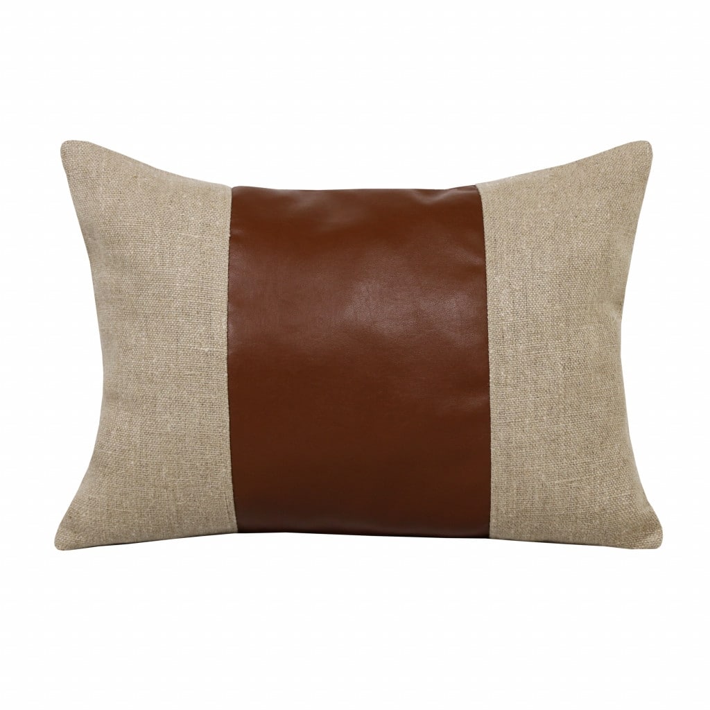HomeRoots 14" X 20" Tan And Brown Linen Striped Zippered Pillow
