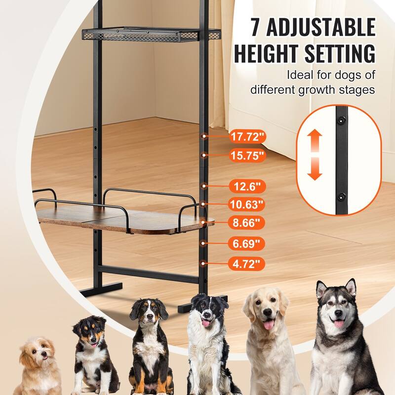 7 Adjustable Height Wall Mounted Pet Feeding Station with Dog Food Storage and Toy Organizer - 19.68 x 7.8 x 57.1 inch