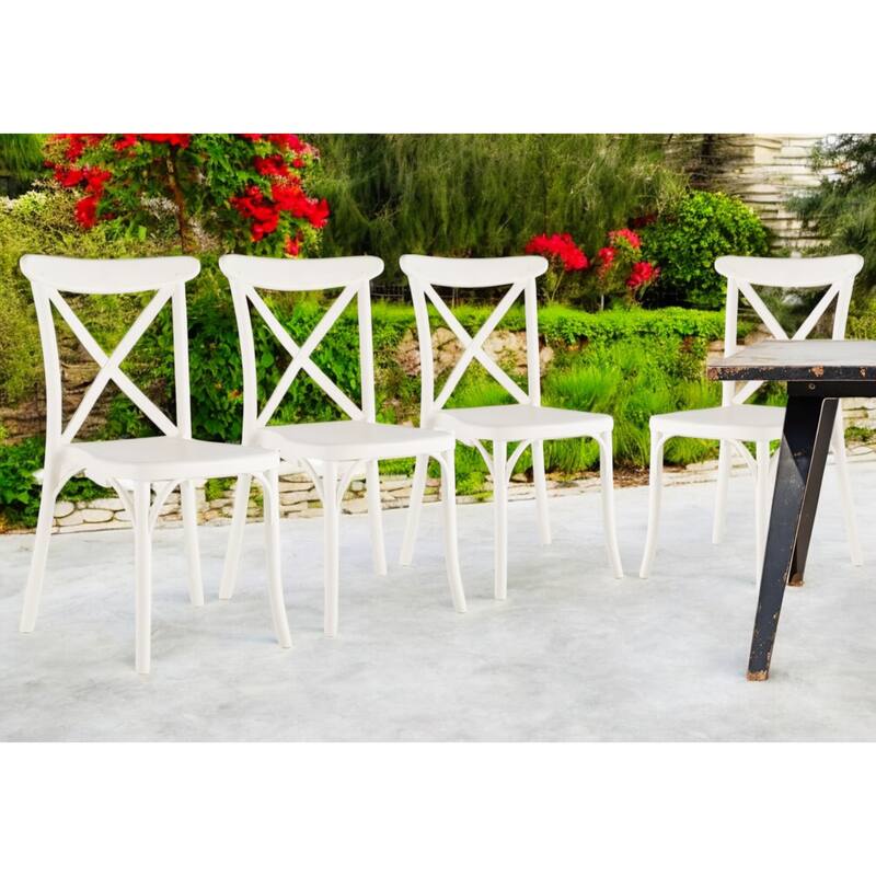 HomeRoots Set of Two White Heavy Duty Plastic Outdoor Stacking Dining Chairs - White