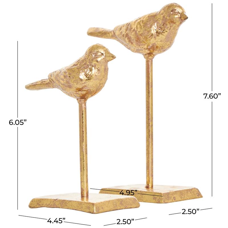 Metal Bird Sculpture with Gold Foil Texturing - Set of 2 Gold - Roche River Decor - 3"W x 5"L x 8"H