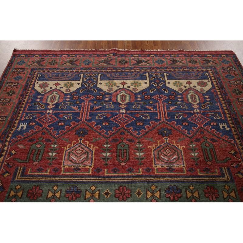 Geometric Orange Sirjan Area Rug Handmade Oriental Wool Carpet - 7'9"x 9'10"