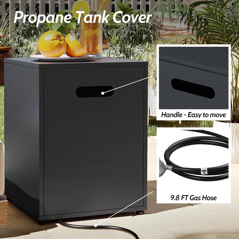 UPHA 56 Inch Outdoor 50,000 BTU Iron Propane Fire Pit Table with Tank Cover and Lid - 56.1