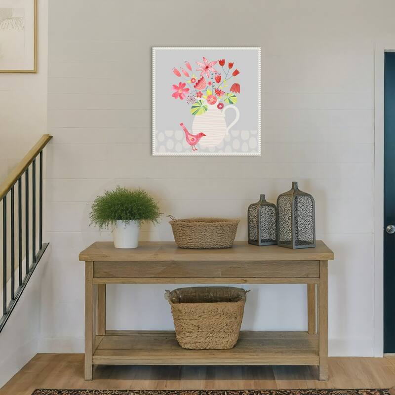Bird With Jug of Flowers by Nic Squirrell Framed Canvas Wall Art Print