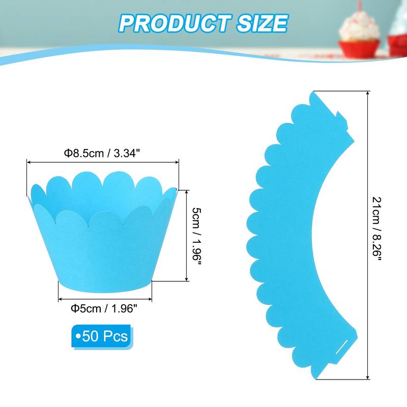 Cupcake Wrappers Paper, 50 Pack Baking Cups Standard Wave Decor - Blue