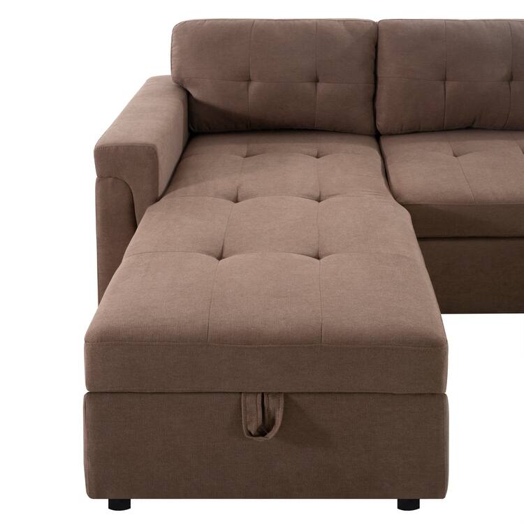 Perry Modern Reversible Sleeper Sectional Sofa with Storage Chaise, Pullout Sleeper Sofa Couch Bed for Living Room