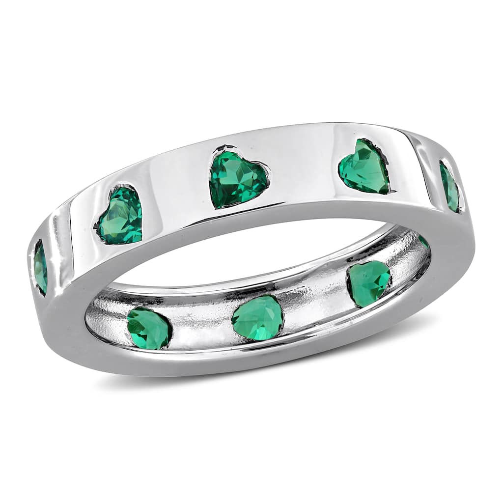 Miadora 1 1/3ct TGW Created Emerald Heart Eternity Ring in Sterling Silver