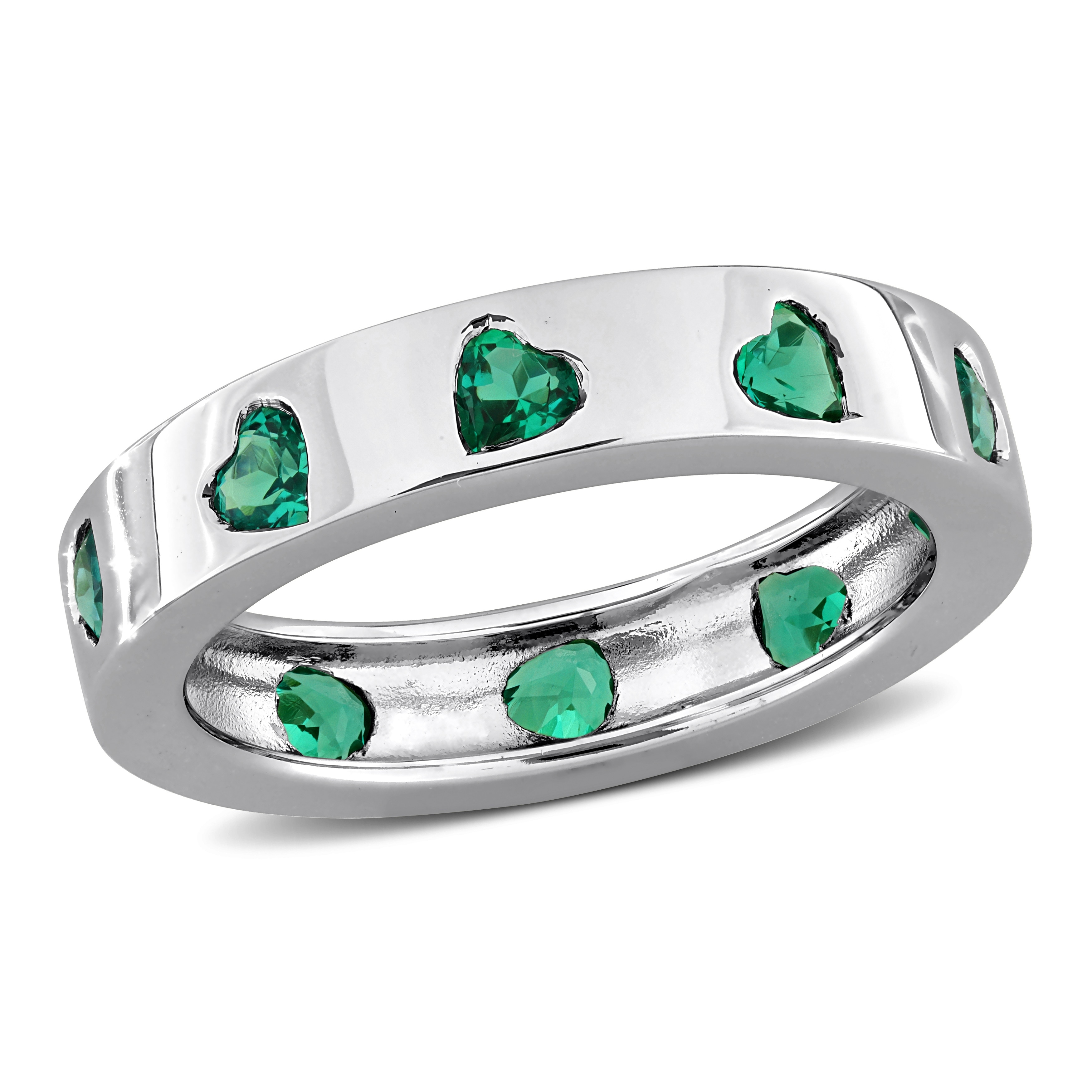 Miadora 1 1/3ct TGW Created Emerald Heart Eternity Ring in Sterling Silver