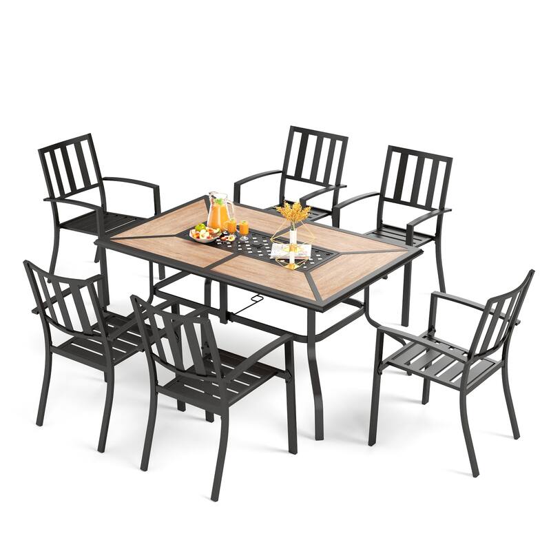 MAISON ARTS 7-pieces Patio Dining Set with 6 Steel Garden Stackable Chairs