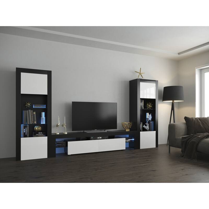 Milano Set 200-BK-BK Modern Wall Unit Entertainment Center