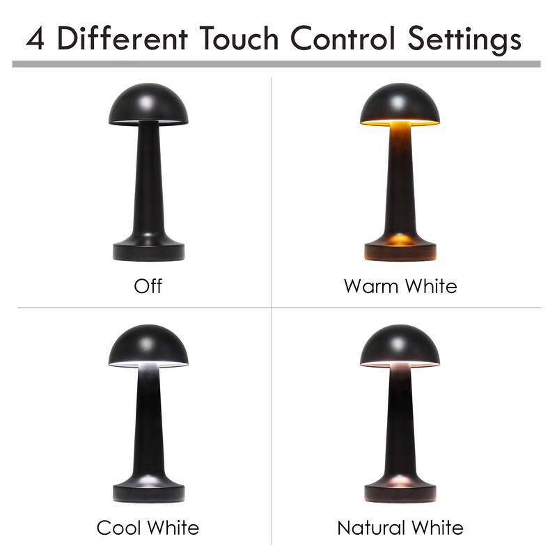 8.88" Touch-Control Mushroom LED Lamp Cordless Rechargeable Table Light with Adjustable Brightness - 4”L x 4”W x 8.88”H