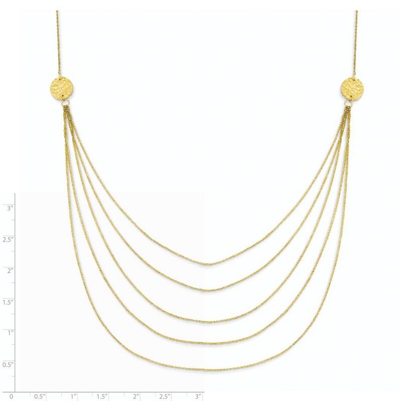 Curata 14k Yellow Gold Polished Hammered Spring Ring Rhodium plated Five Strand Necklace 18 Inch