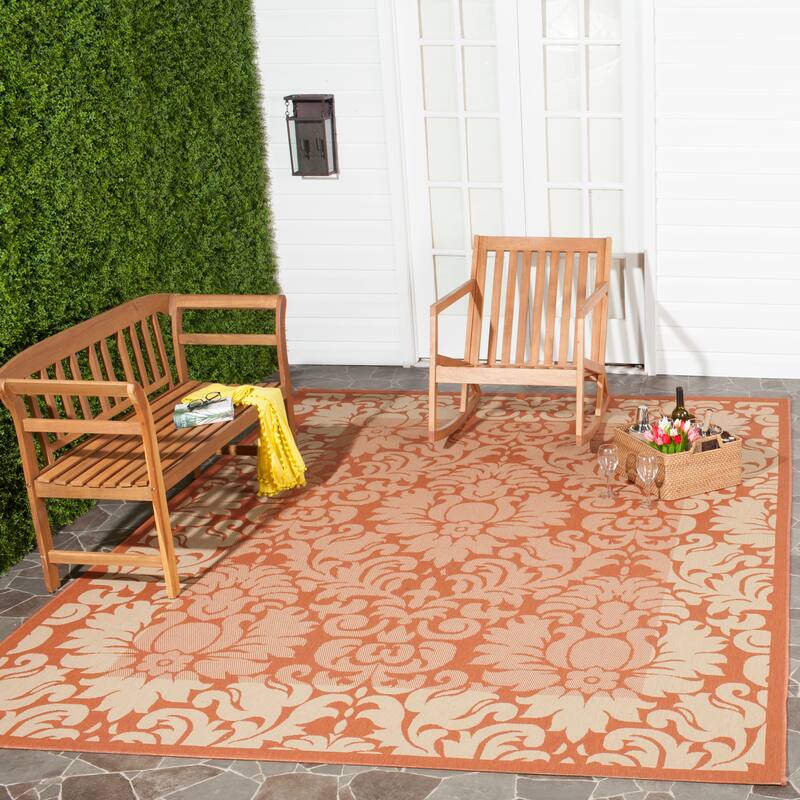 SAFAVIEH Courtyard Peggie Indoor/ Outdoor Patio Backyard Rug - 6'7" x 9'6" - Terracotta/Natural