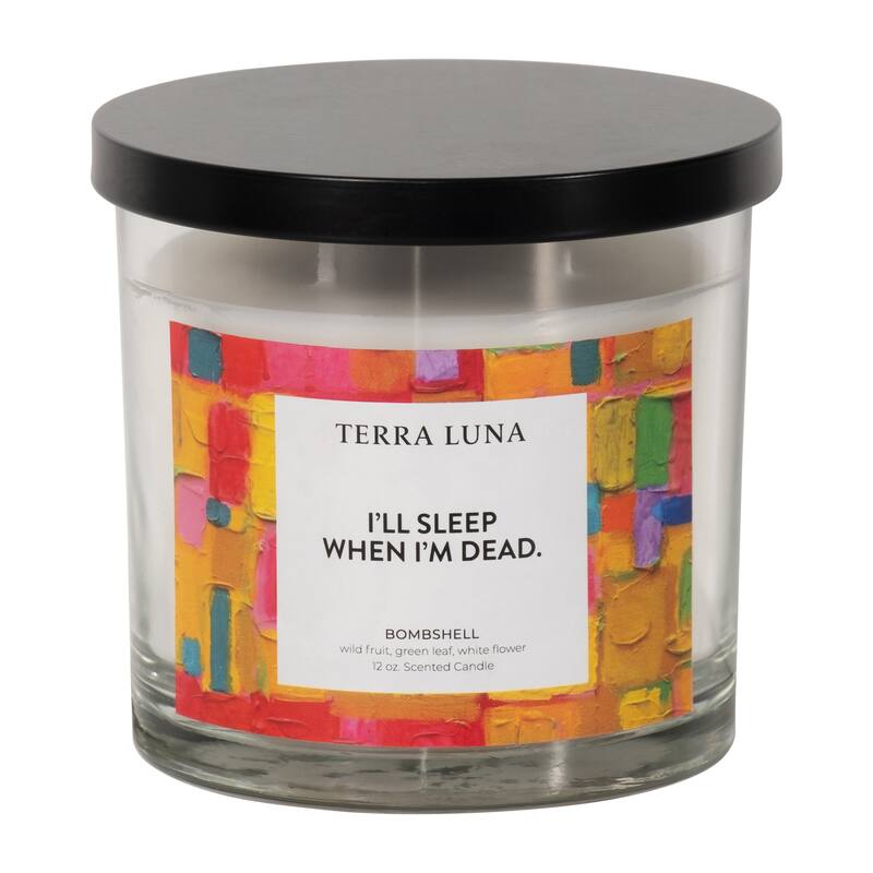4" 12 Oz Sleep When I'M Dead Lidded Candle, Round, 4"H, Abstract - 4" x 4" x 4"