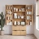 preview thumbnail 2 of 18, Modern Wooden Kitchen Pantry Cabinet with Fluted Doors 2 Drawers and Built-In Spice Racks Oak by GDFStudio