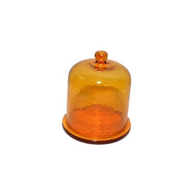 Cake Recycled Glass Dome w/Plate Dia 6" Yellow