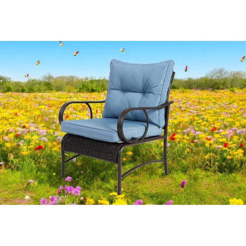 3-Piece Outdoor Wicker Patio Set with Cushions and Coffee Table – Furniture Set/Chair Set for Patio, Garden, or Poolside