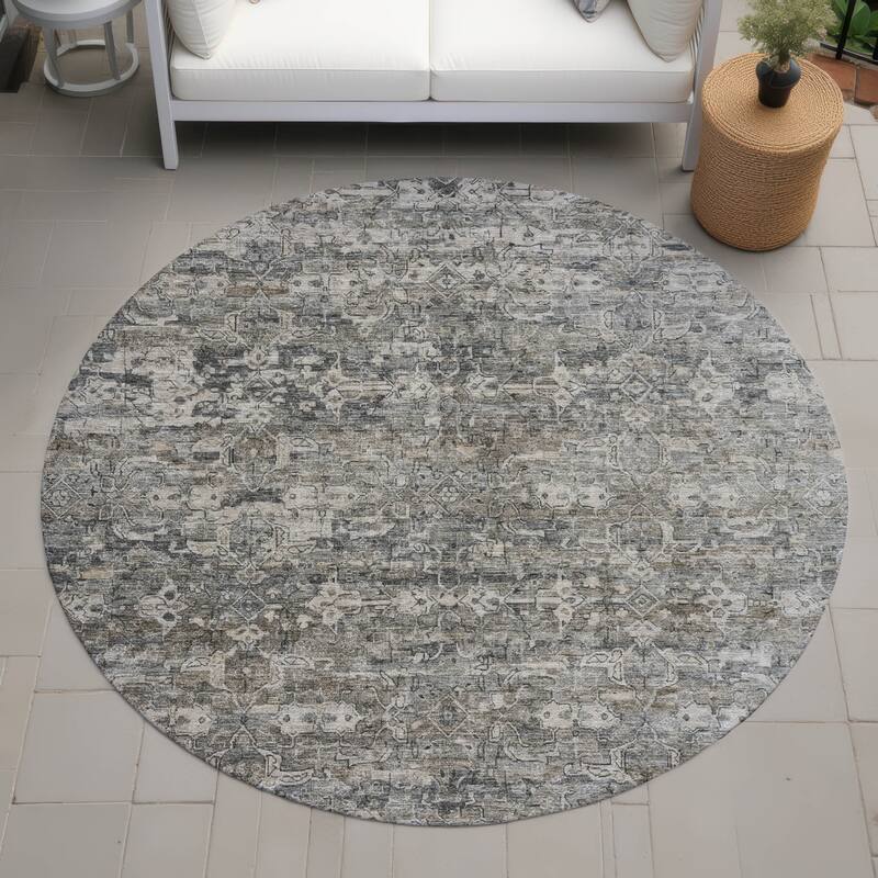 Machine Washable Indoor/ Outdoor Traditional Harmony Chantille Rug - Pewter - 8' x 8'