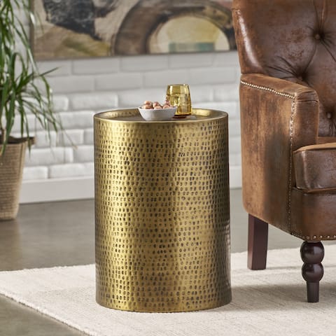 Postema Modern Handcrafted Hammered Aluminum Drum Side Table by Christopher Knight Home - 35.50" L x 35.50" W x 16.00" H