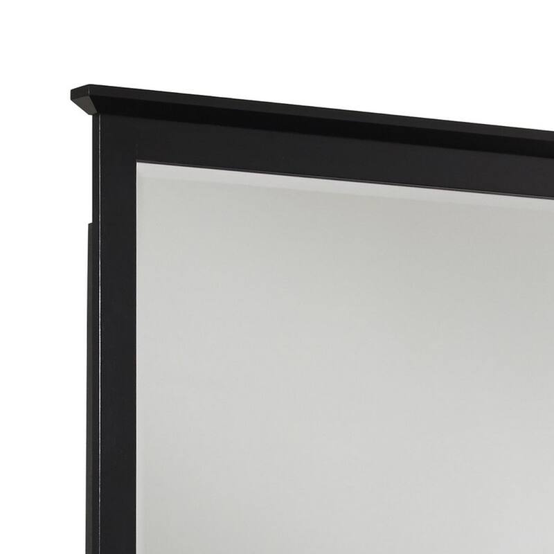 Transitional Style Wooden Frame Mirror with Beveled Floating Top, Brown