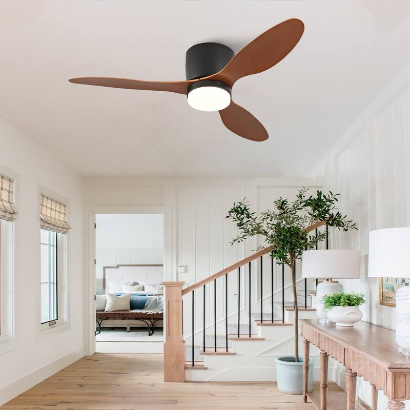 42-inch Ceiling Fan with Light, Ultra-Slim Flush-Mount Design, 3 ABS Plastic Blades, Remote Control Included