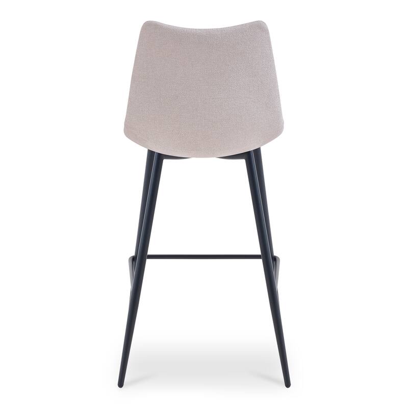 NADAAL STUDIOS Florian Counter Stool, Curved Back with Vertical Stitching and Steel Tapered Legs, Beige