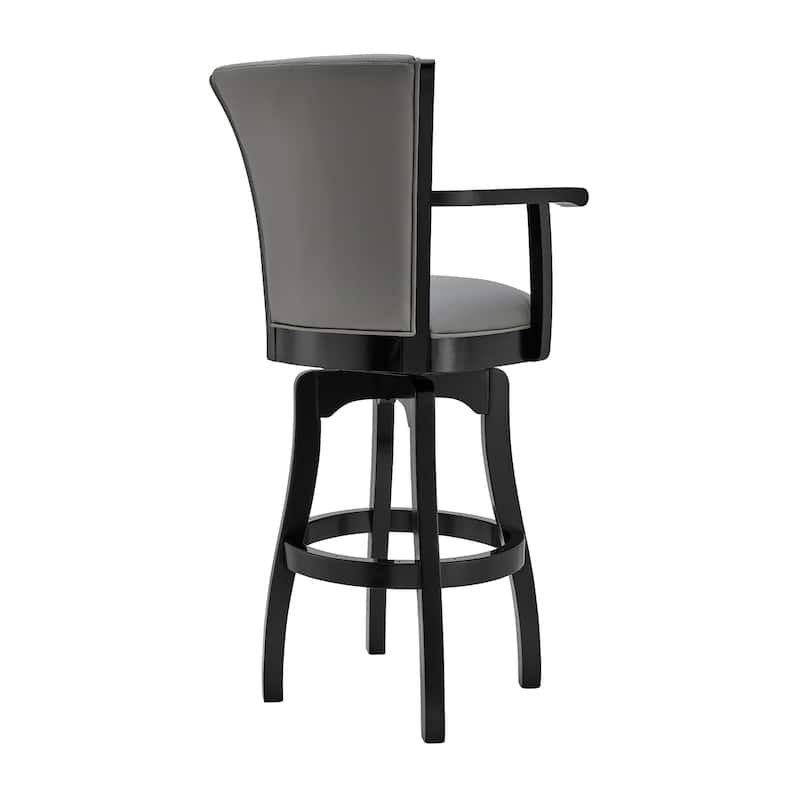 Raleigh Grey Faux Leather & Black Wood Swivel Bar/Counter Stool with Arms