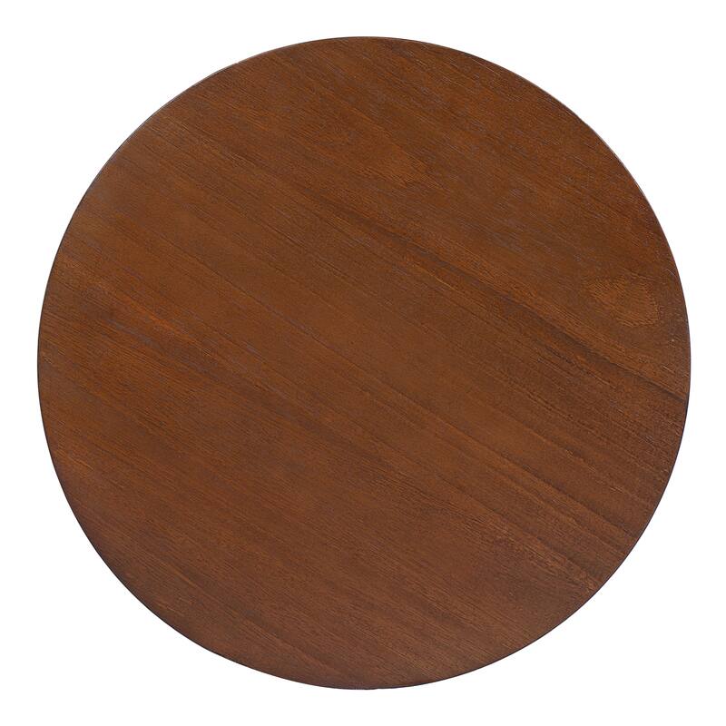 Roomfitters 15.7" Round End Table, Modern Hollow Woven Side Table with Solid Rubber Wood Tabletop and Rattan Accents