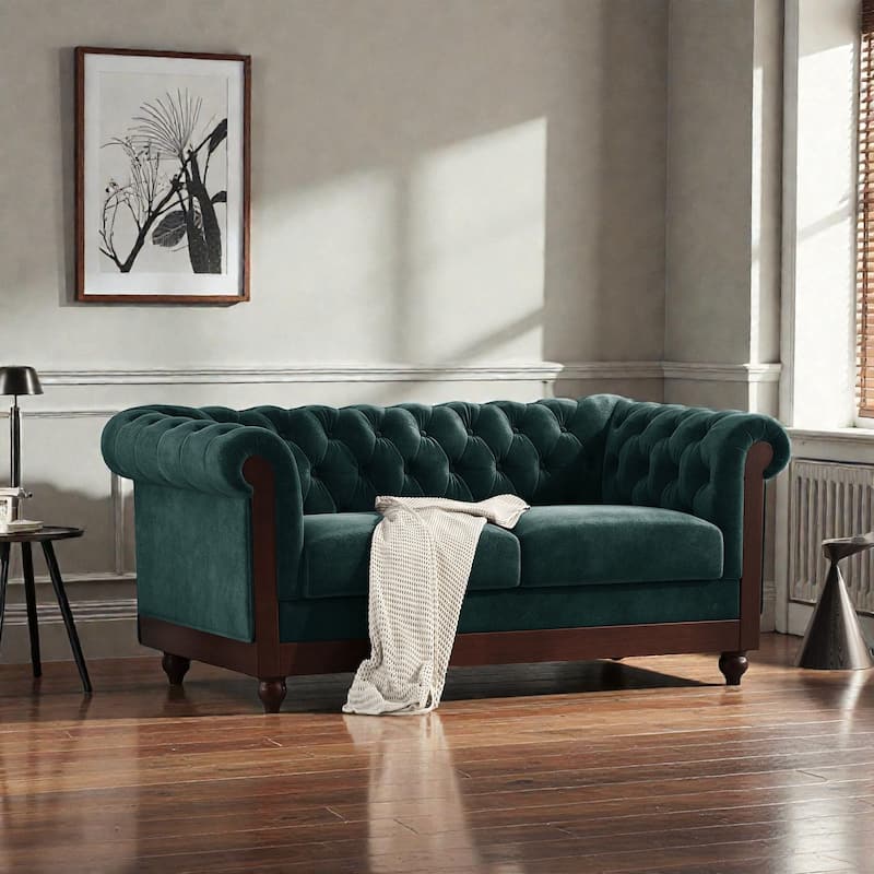 59.44" Chesterfield Velvet Loveseat, 2-Person Rolled Arm Tufted Sofa Couch with Plush Upholstery for Living Room & Small Spaces