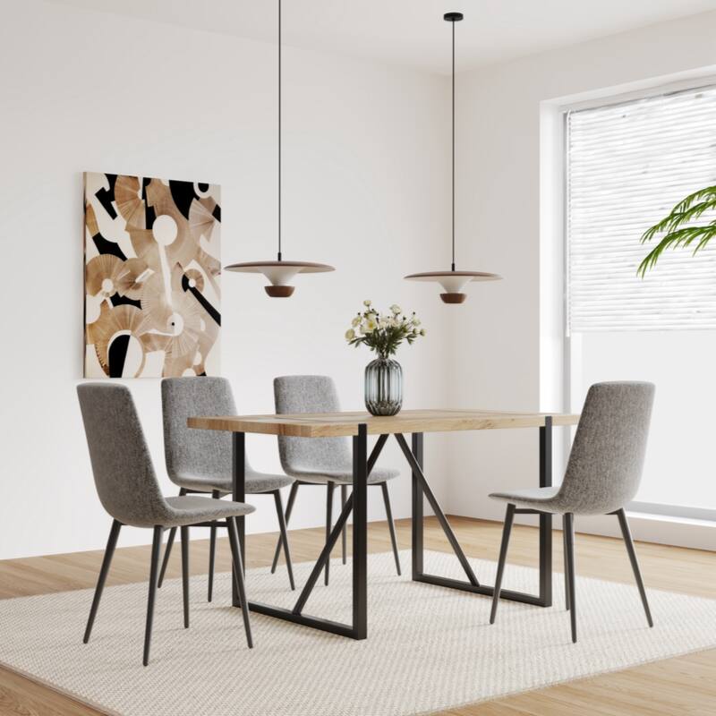MDF Wood Colour Dining Table and Modern Dining Chairs Set of 4, Dining Room Table and Linen Chairs
