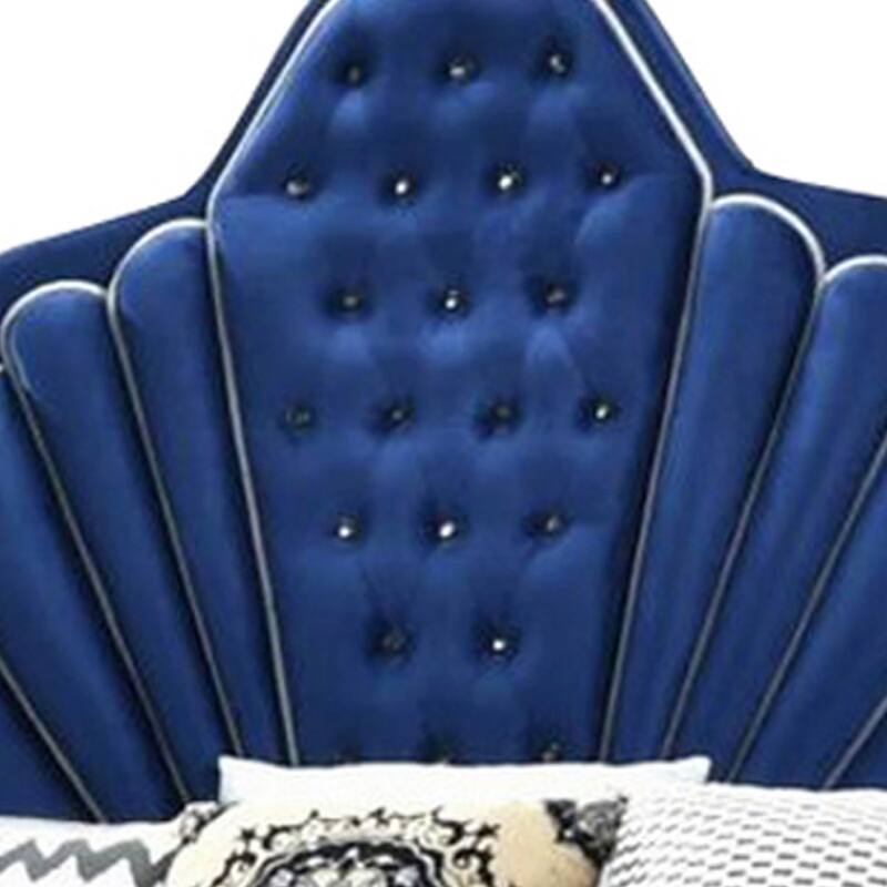 Velvet Upholstered Channel Tufted Queen Bed, Blue