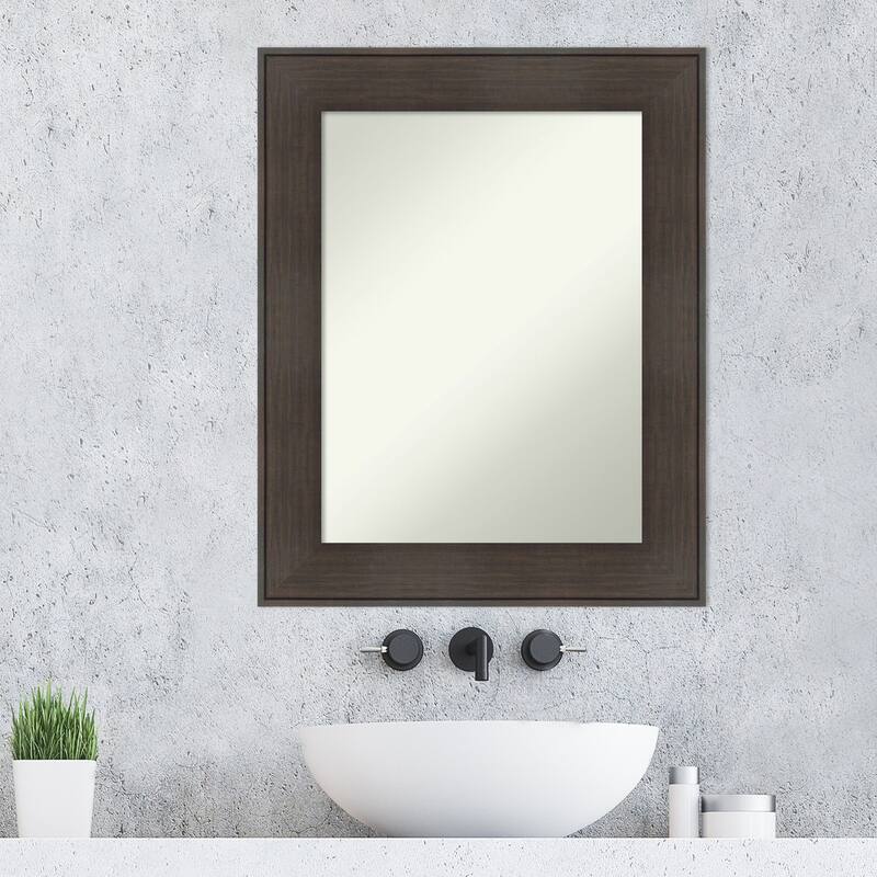 Non-Beveled Bathroom Wall Mirror - William Rustic Woodgrain Frame