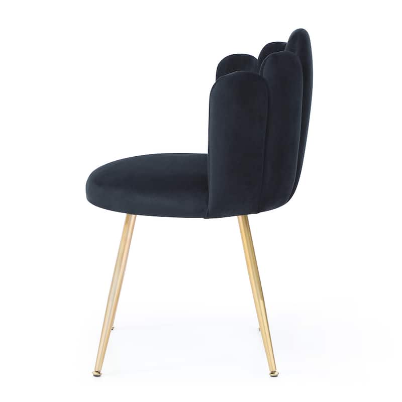 Modern Velvet Dining Chairs Set of 2, Upholstered Woven Dining Chair with Golden Metal Legs, Upholstered Dining Chairs